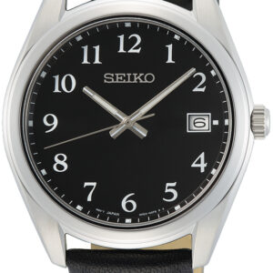 SUR461P1 Seiko herenhorloge staal leren band zwart