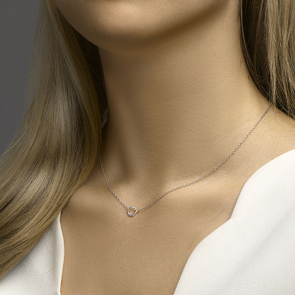 13.32373 KA zilveren collier zeshoek 40-44cm - Afbeelding 2