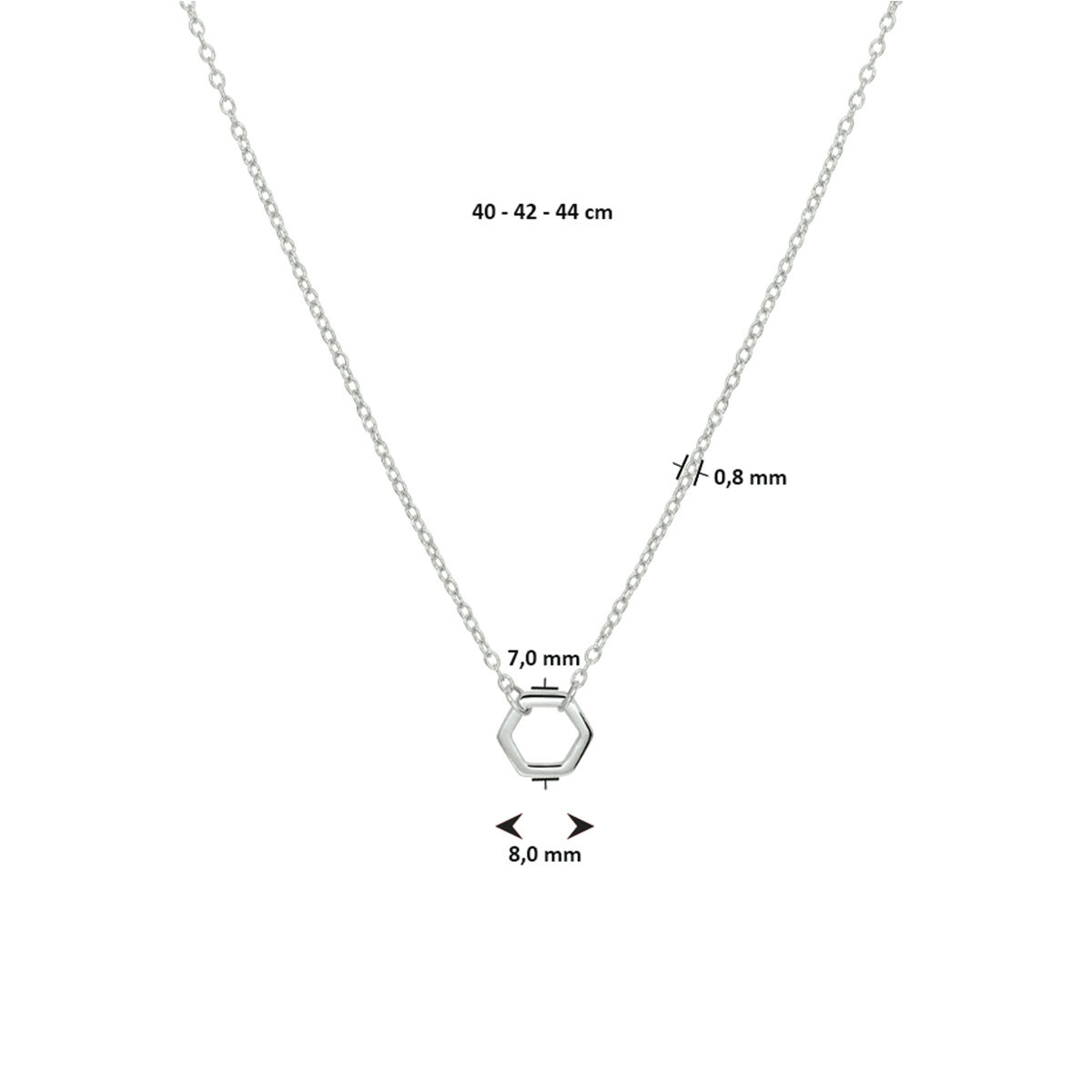 13.32373 KA zilveren collier zeshoek 40-44cm - Afbeelding 3