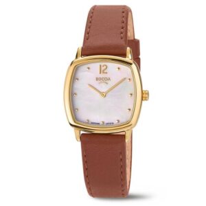3343-02 Boccia dames horloge titanium goudkleurig leren band