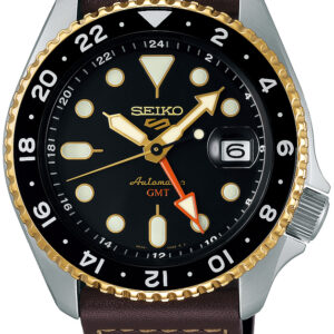 SSK036K1 Seiko herenhorloge 5 serie GMT bruine band