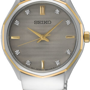SUR616P1 Seiko staal dameshorloge antraciet met diamant