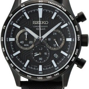 SSB417P1  Seiko herenhorloge chronograaf staal leren band