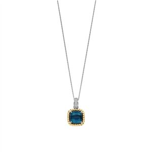 6853DB Tisento zilver collier met hanger blauwe steen