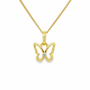 GH0493WRSM geelgouden hanger vlinder zirkonia 8.7mm