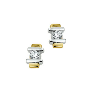 42.00093 KA Oorknop bicolor goud zirkonia 14kt