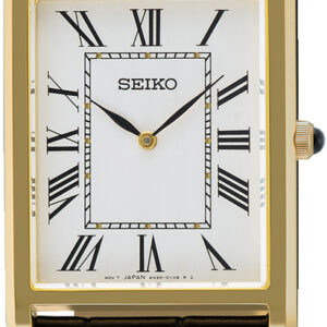 SWR104P1 Seiko staal herenhorloge langwerpig zwart leer