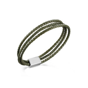 03053-02 Boccia dubbel armband groen leer 21cm