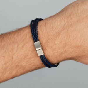 03053-03 Boccia dubbel armband blauw leer 19cm
