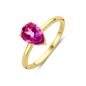 40.30649 KA Geelgouden ring roze topaas maat 17,25