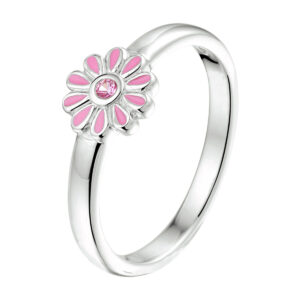 13.33125 KA Zilveren ring bloem roze emaille maat 14,5