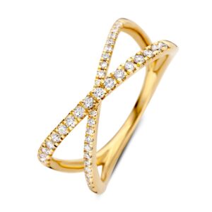 RG118109 Excellent Geelgouden Crossover ring 0.30 H/SI diamant maat 56