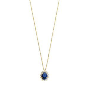 40.28707 KA Geelgouden collier saffier en diamant 0.12ct H si 41+4cm*