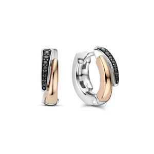78052BR Tisento roségoud op zilver oorringen zwart zirkonia