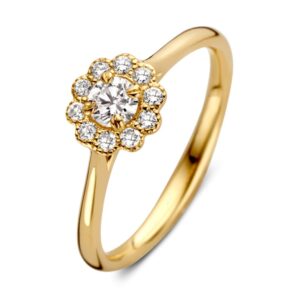 RX117370 Excellent Geelgouden 'vintage style' entourage ring 0.43 H/SI diamant maat 56