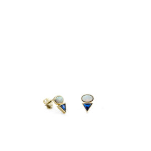 19303-A Lineargent Goud op zilver oorknoppen blauw/opaal zirkonia
