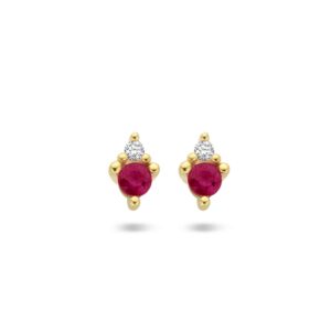40.27433 KA Geelgouden oorknoppen diamant 0.02ct Robijn