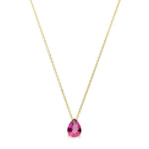 40.30647 KA Geelgouden collier roze topaas 42-44cm