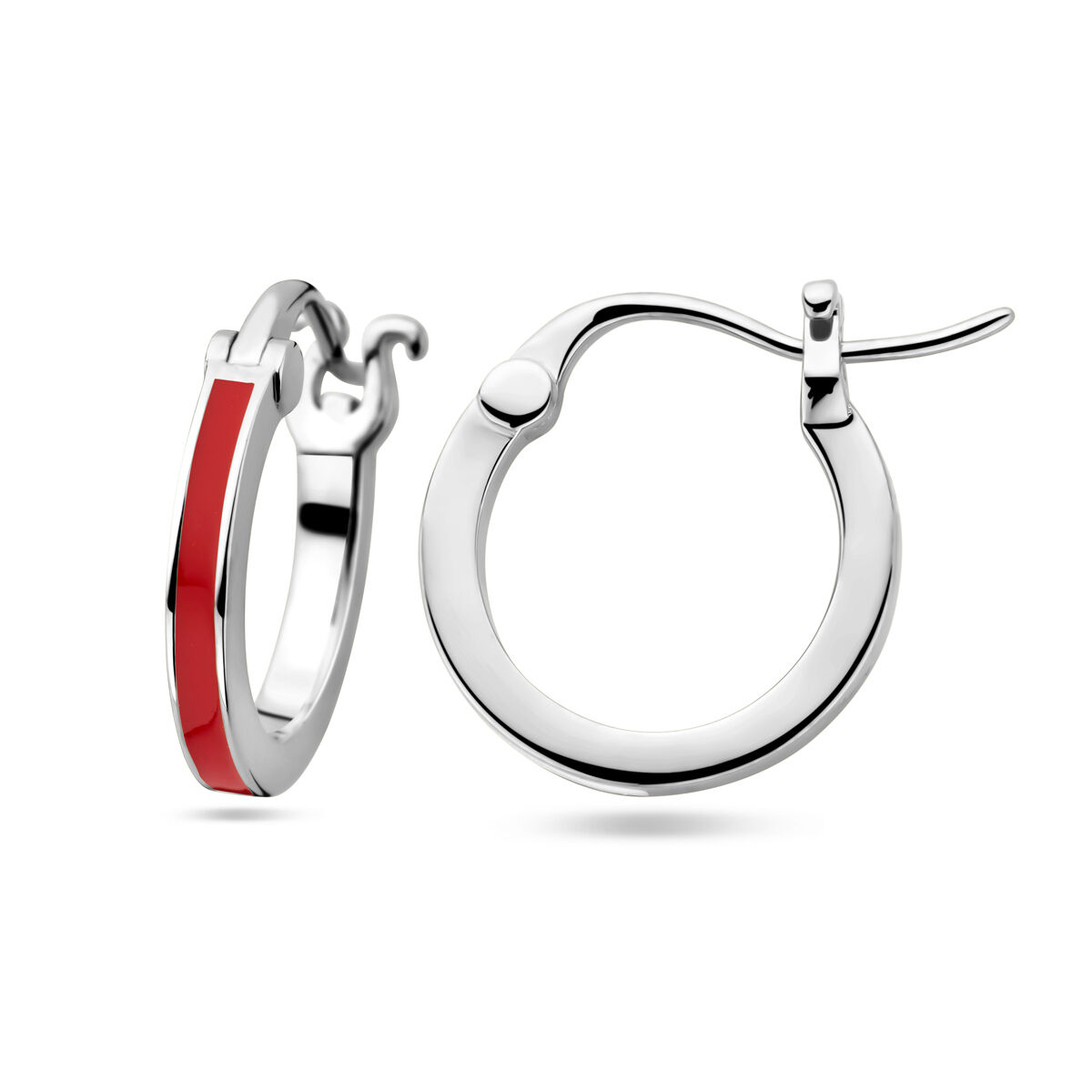 13.38926 KA Zilveren oorringen rood emaille * - Afbeelding 3