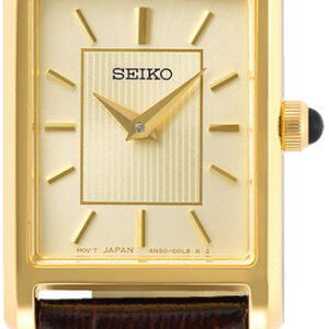 SWR110P1 Seiko dameshorloge goudkleurig langwerpig bruine band