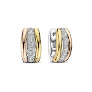 78072TZ Tisento oorringen rosé- en geelgoud op zilver met zirkonia