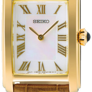 SWR100P1 Seiko dameshorloge goudkleurig langwerpig bruine band
