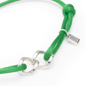 135BG M - Buddha to Buddha Chain XS Cord Bracelet Silver Buddha green